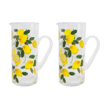 2PK LVD Lemoncello Fruit Decal Glass Water Jug Home/Kitchen Decor Green/Yellow