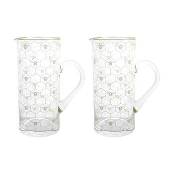 2PK LVD Honeycomb Bee Decal Glass Water Jug Home/Kitchen Decor White