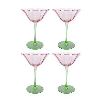 4PK LVD Decorative Poppy Cocktail Glass Barware/Drinkware Green/Pink 11.5cm