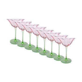 8PK LVD Decorative Poppy Cocktail Glass Barware/Drinkware Green/Pink 11.5cm