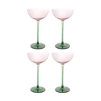 4PK LVD Moss Ribbed Cocktail Glass Barware/Drinkware Decor Green/Pink 19x12cm