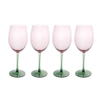 4PK LVD Moss Ribbed Wine Glass Barware/Drinkware Decor Green/Pink 20x20x9.5cm