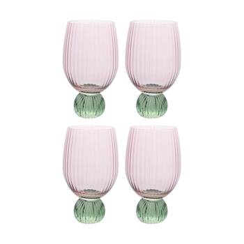 4PK LVD Decorative Moss Ribbed Water Glass Barware/Drinkware Decor Green/Pink