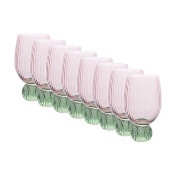 8PK LVD Decorative Moss Ribbed Water Glass Barware/Drinkware Decor Green/Pink