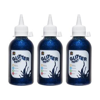 3PK Educational Colours Glitter Acrylic Junior Paint Blue 250ml 3y+