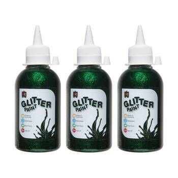 3PK Educational Colours Glitter Acrylic Junior Paint Green 250ml 3y+