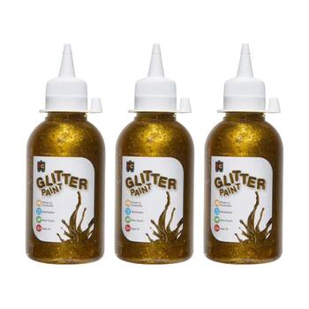 3PK Educational Colours Glitter Acrylic Junior Paint Gold 250ml 3y+