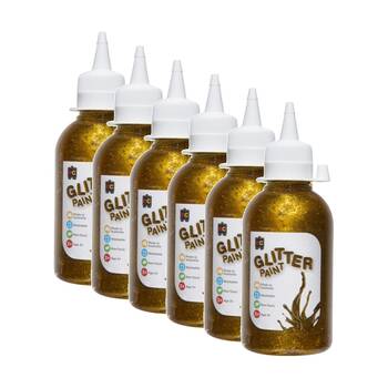 6PK Educational Colours Glitter Acrylic Junior Paint Gold 250ml 3y+