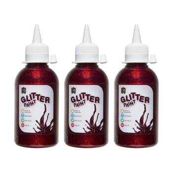 3PK Educational Colours Glitter Acrylic Junior Paint Red 250ml 3y+