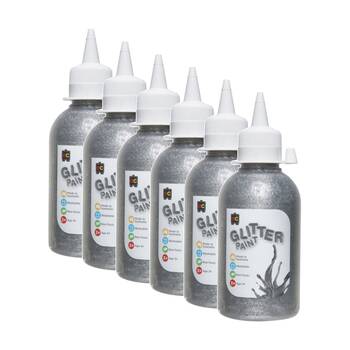 6PK Educational Colours Glitter Acrylic Junior Paint Silver 250ml 3y+