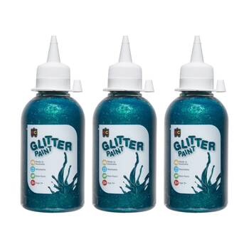 3PK Educational Colours Glitter Acrylic Junior Paint Turquoise 250ml 3y+