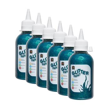 6PK Educational Colours Glitter Acrylic Junior Paint Turquoise 250ml 3y+