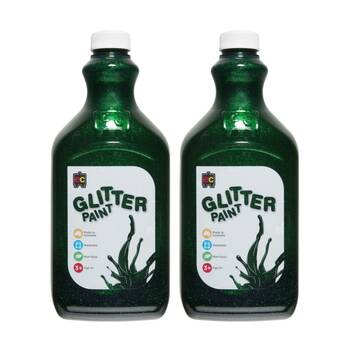 2PK Educational Colours Glitter Acrylic Junior Paint Green 2L 3y+