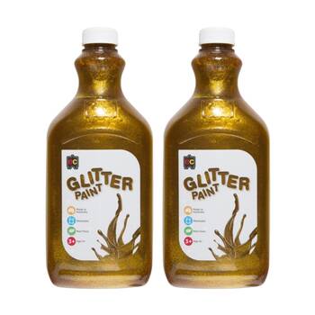 2PK Educational Colours Glitter Acrylic Junior Paint Gold 2L 3y+