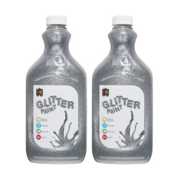 2PK Educational Colours Glitter Acrylic Junior Paint Silver 2L 3y+