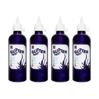 4PK Educational Colours Glitter Acrylic Junior Paint Purple 500ml 3y+