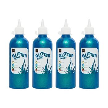 4PK Educational Colours Glitter Acrylic Junior Paint Sky Blue 500ml 3y+