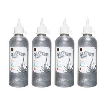 4PK Educational Colours Glitter Acrylic Junior Paint Silver 500ml 3y+