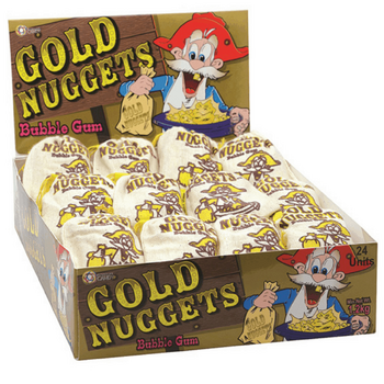 24PK Universal Candy Gold Nuggets Bubble Gum Lolly/Sweets/Candy 50g