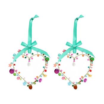 2PK LVD Handmade Multi Beaded Heart Hanging Decorative Seasonal Ornament Small