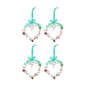4PK LVD Handmade Multi Beaded Heart Hanging Decorative Seasonal Ornament Small