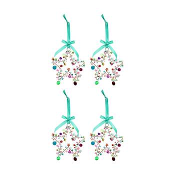 4PK LVD Handcrafted Multi Beaded Wire Star Hanging Decorative Ornament 10cm