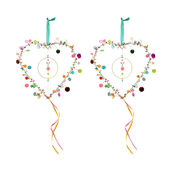 2PK LVD Handcrafted Multi Beaded Heart Hanging Decorative Ornament 17cm