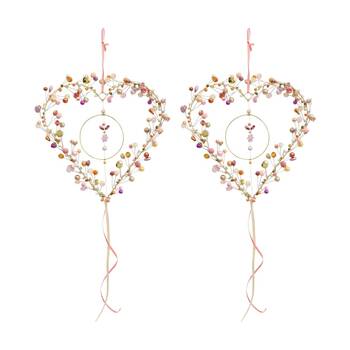 2PK LVD Handcrafted Salmon Rose Beaded Heart Hanging Decorative Ornament 17cm