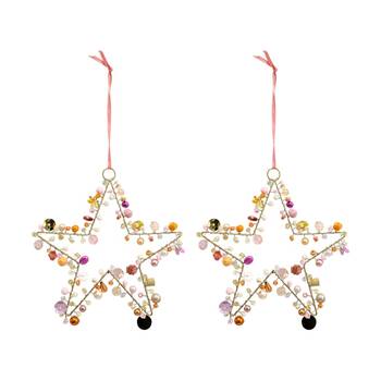 2PK LVD Handcrafted Salmon Rose Beaded Star Hanging Decorative Ornament 17cm
