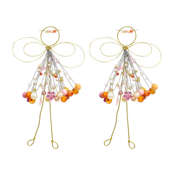 2PK LVD Handcrafted Salmon Rose Beaded Angel Seasonal Decor Ornament 15cm