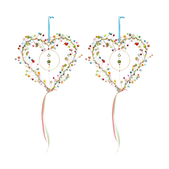 2PK LVD Handcrafted Pastel Beaded Wire Heart Hanging Decorative Ornament 17cm