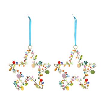 2PK LVD Handcrafted Pastel Beaded Star Hanging Decorative Ornament 12cm