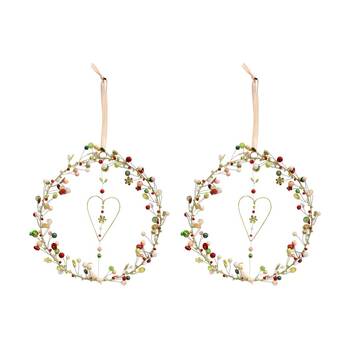2PK LVD Blushing Beaded Hanging Ornament Wreath Seasonal Decor 17cm