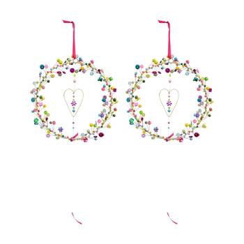 2PK LVD Solei Beaded Hanging Ornament Wreath Seasonal Decor 17cm Multicoloured