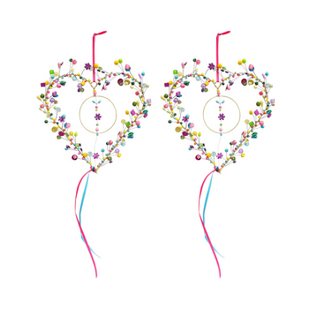 2PK LVD Handcrafted Solei Beaded Wire Heart Hanging Decorative Ornament 17cm