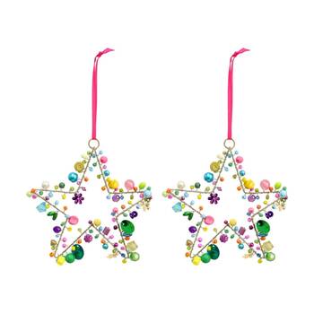 2PK LVD Handcrafted Solei Beaded Star Hanging Decorative Ornament 12cm