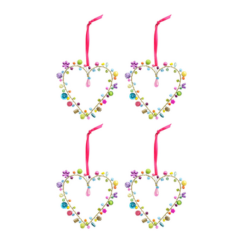 4PK LVD Handcrafted Solei Beaded Heart Hanging Decorative Ornament 8cm