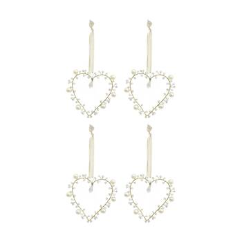 4PK LVD Handcrafted Petite Beaded Wire Heart Hanging Decorative Ornament Ivory