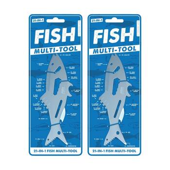 2x Gift Republic Fish Shaped 21-in-1 Outdoor Multi-Tool W/ Bottle Opener Silver