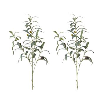2PK E Style Olive Spray Realistic Artificial Flower Plastic Grey Green 81cm