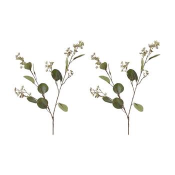 2PK E Style Eucalyptus Seed Spray Realistic Artificial Flower Grey Green 75cm