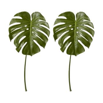 2PK E Style Monstera Leaf Realistic Artificial Flower Plastic Green 35x32x60cm