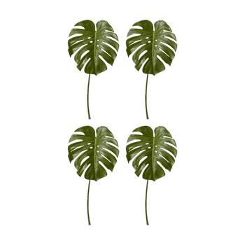 4PK E Style Monstera Leaf Realistic Artificial Flower Plastic Green 35x32x60cm