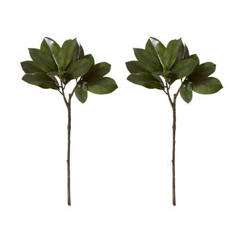 2PK E Style Magnolia Leaf Spray Realistic Artificial Flower Green 40x40x70cm