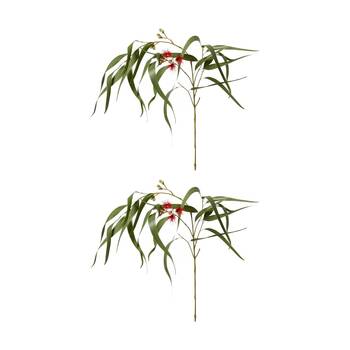 2PK E Style Eucy Flowering Spray Realistic Artificial Flower Red Green 112cm