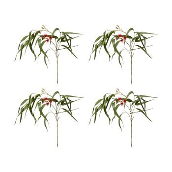 4PK E Style Eucy Flowering Spray Realistic Artificial Flower Red Green 112cm