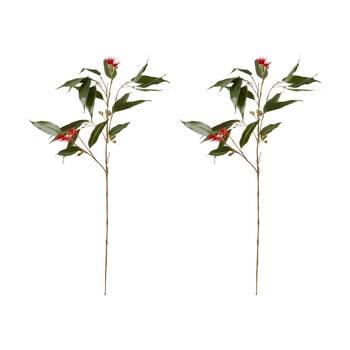 2PK E Style Eucalyptus Flowering Spray Artificial Flower Red Green 91cm
