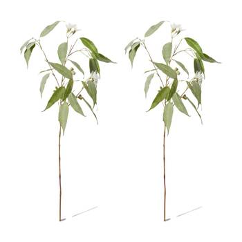 2PK E Style Eucalyptus Flowering Spray Realistic Artificial Flower White Green