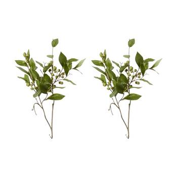 2PK E Style Berry Leaf Spray Realistic Artificial Flower Plastic Green 74cm