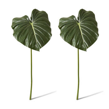 2PK E Style Philodendron Leaf Stem Realistic Artificial Flower Green 96cm